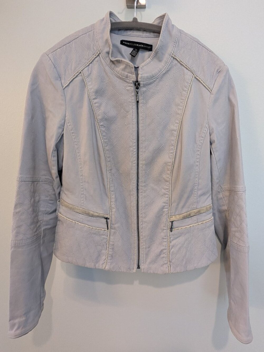WHBM Light Gray Quilted Moto Zipper Jacket Medium